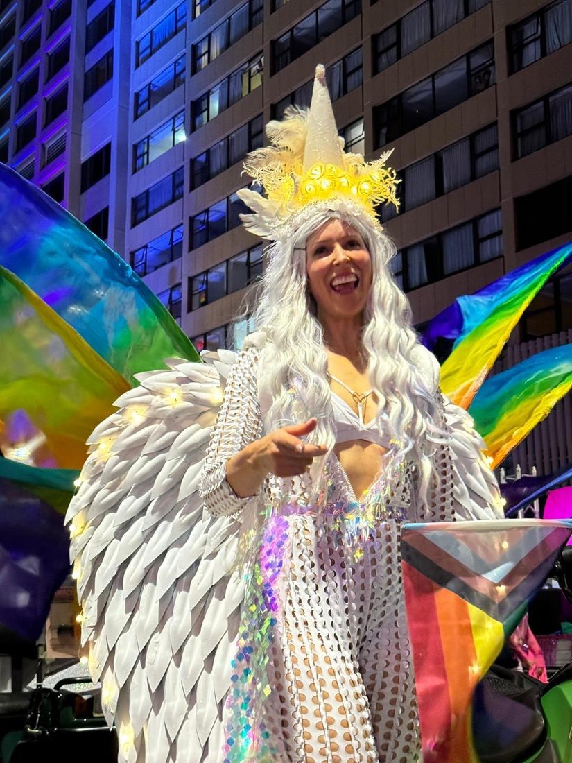 Mardi Gras angel costume with feathered wings