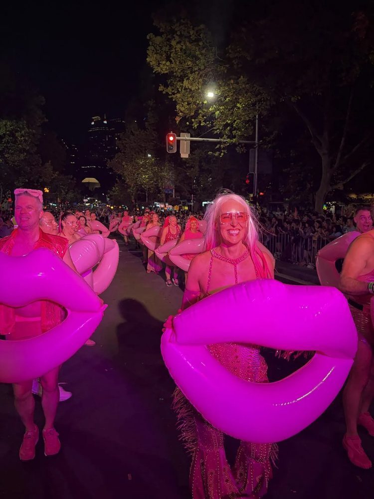 A giant pink inflatable at the parade