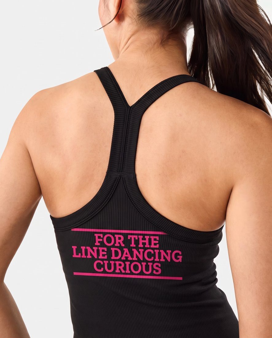 Active Womens Ribbed Tank Top, back, with For the line dancing curious slogan