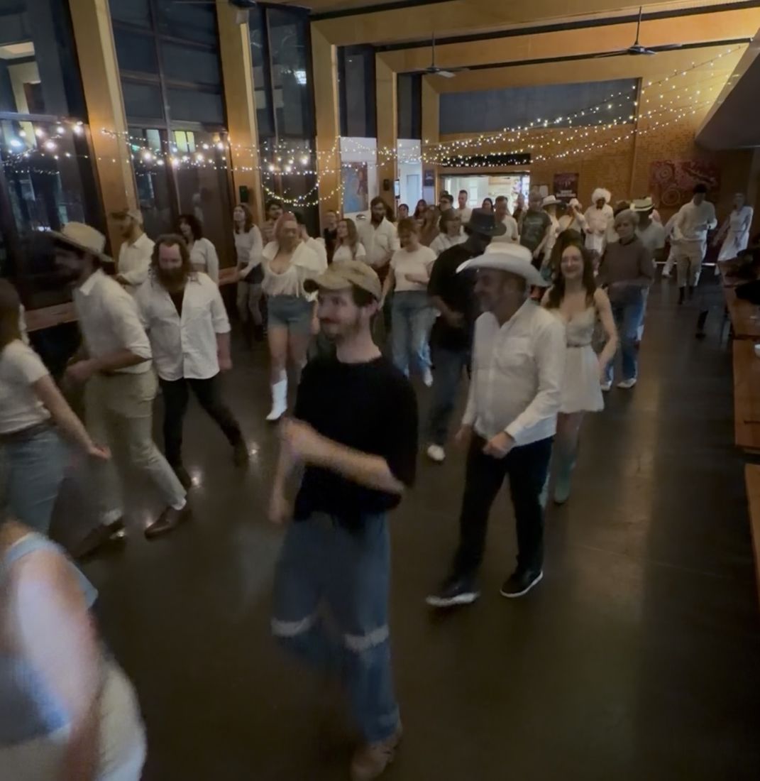 Boot Scooting Society Hoedown — dancers laughing between songs