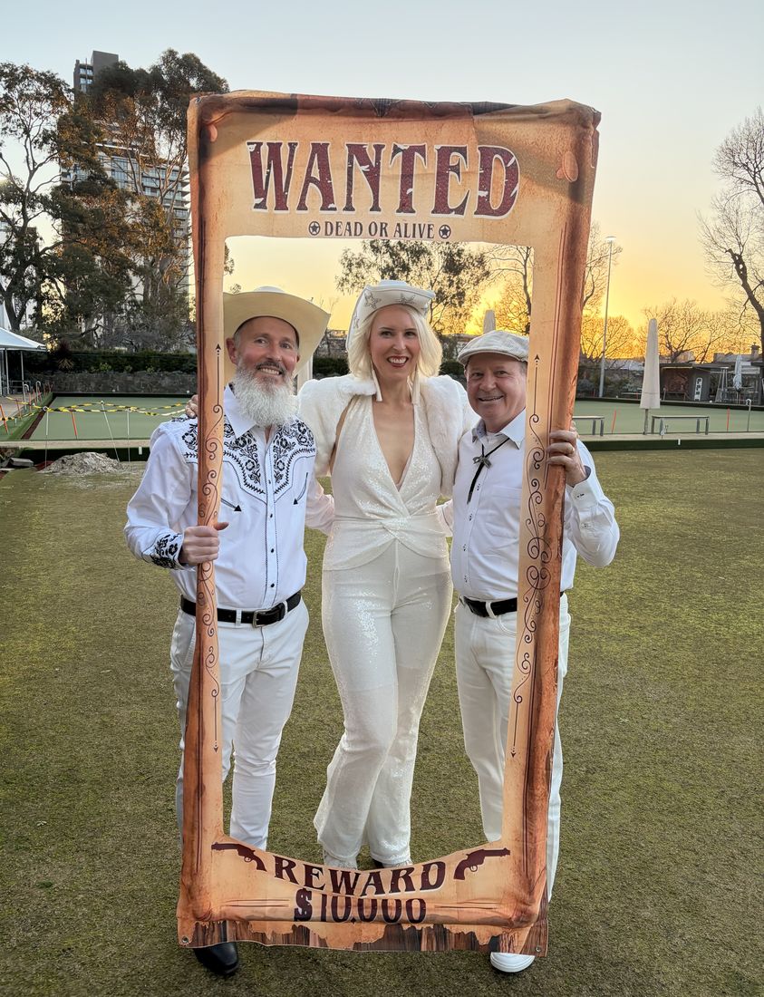 Boot Scooting Society Hoedown — K with two of the crew after the night